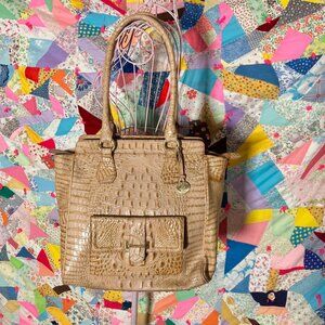 Vintage 80s 90s Brahmin tote bag toasted honey beige croc embossed pockets